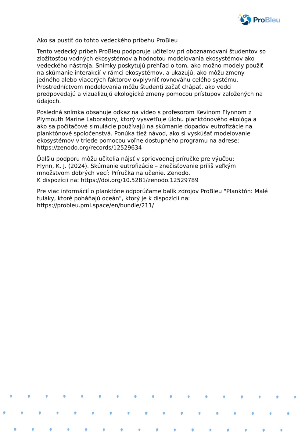 Poznámky učiteľa: Modelovanie ekosystémov s planktónom Ecologist_ProBleu vedecký príbeh