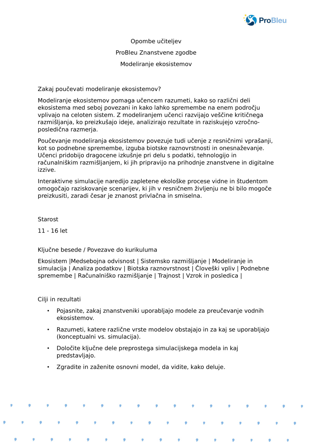 Opombe učiteljev: Modeliranje ekosistemov z planktonom Ecologist_ProBleu znanstvena zgodba