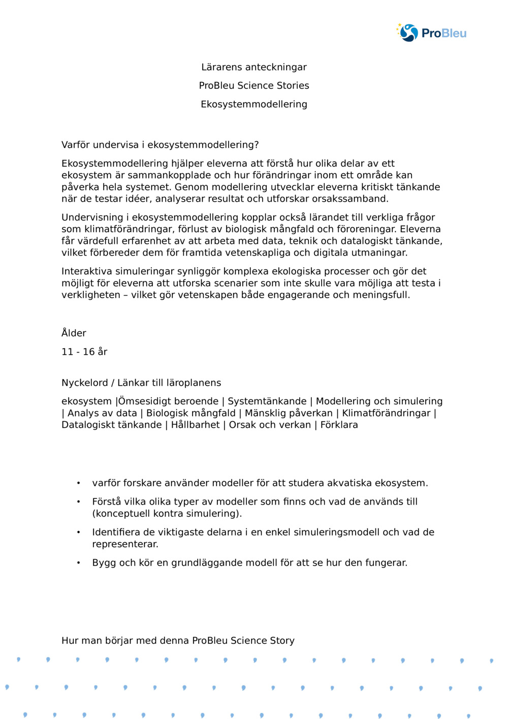 Lärarens anteckningar: Ekosystemmodellering med en plankton Ecologist_ProBleu vetenskapsberättelse