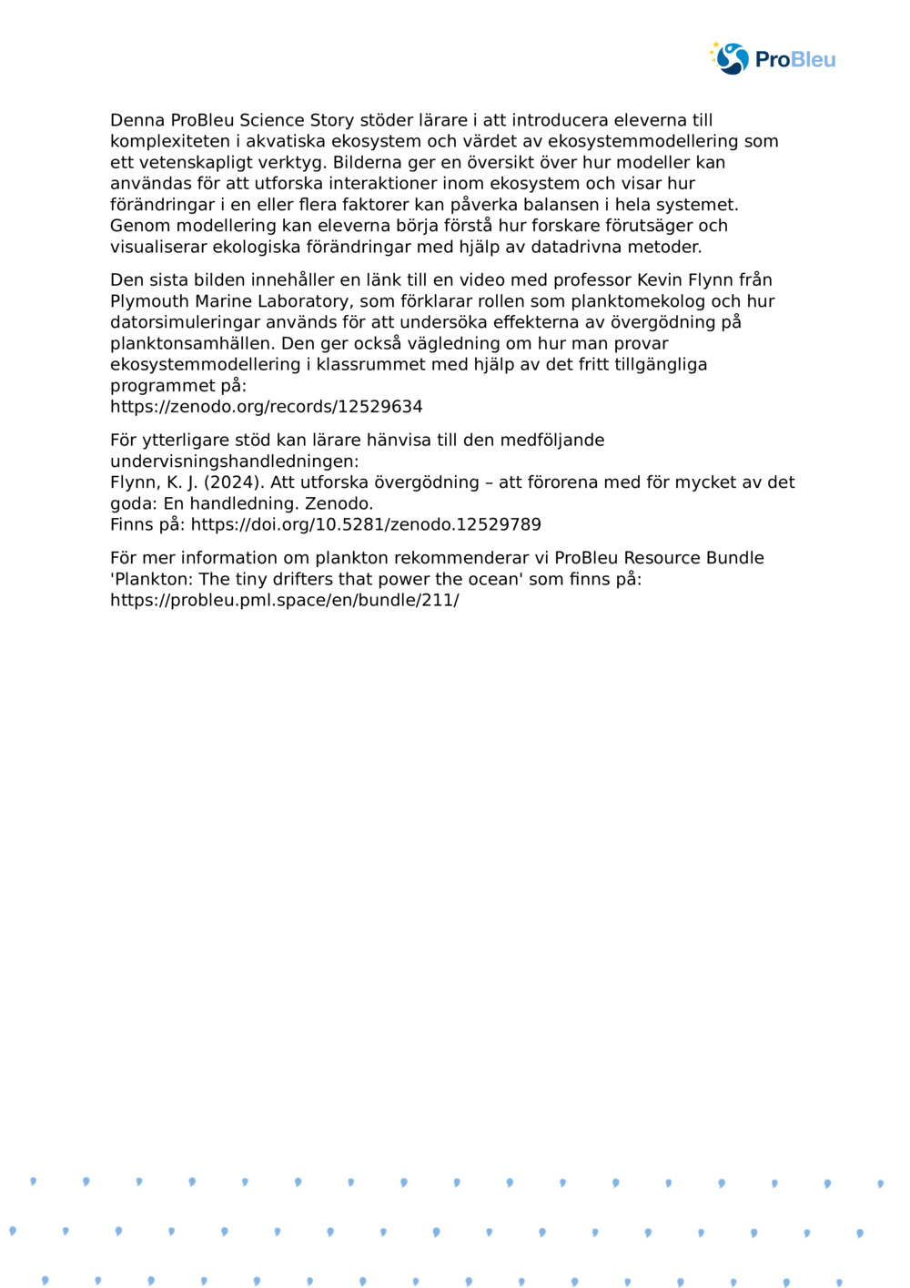 Lärarens anteckningar: Ekosystemmodellering med en plankton Ecologist_ProBleu vetenskapsberättelse