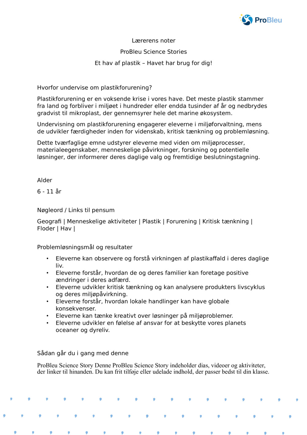 Lærerens noter: Et hav af plastik: Havet har brug for you_ProBleu videnskabshistorie
