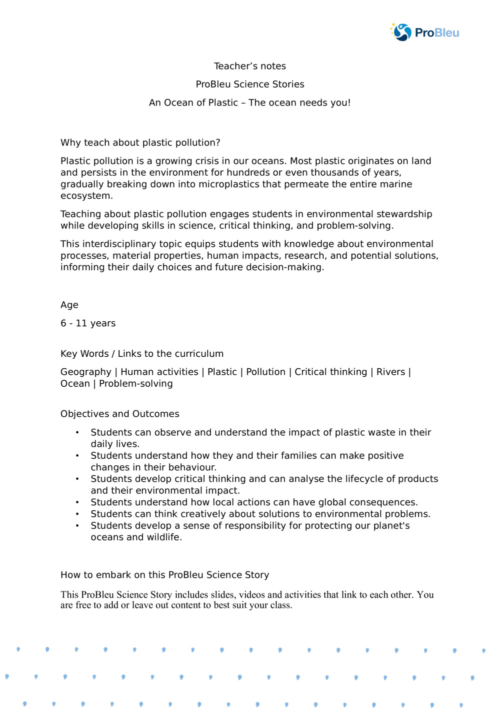 Teacher's Notes: An Ocean of Plastic: The Ocean needs you_ProBleu Science Story