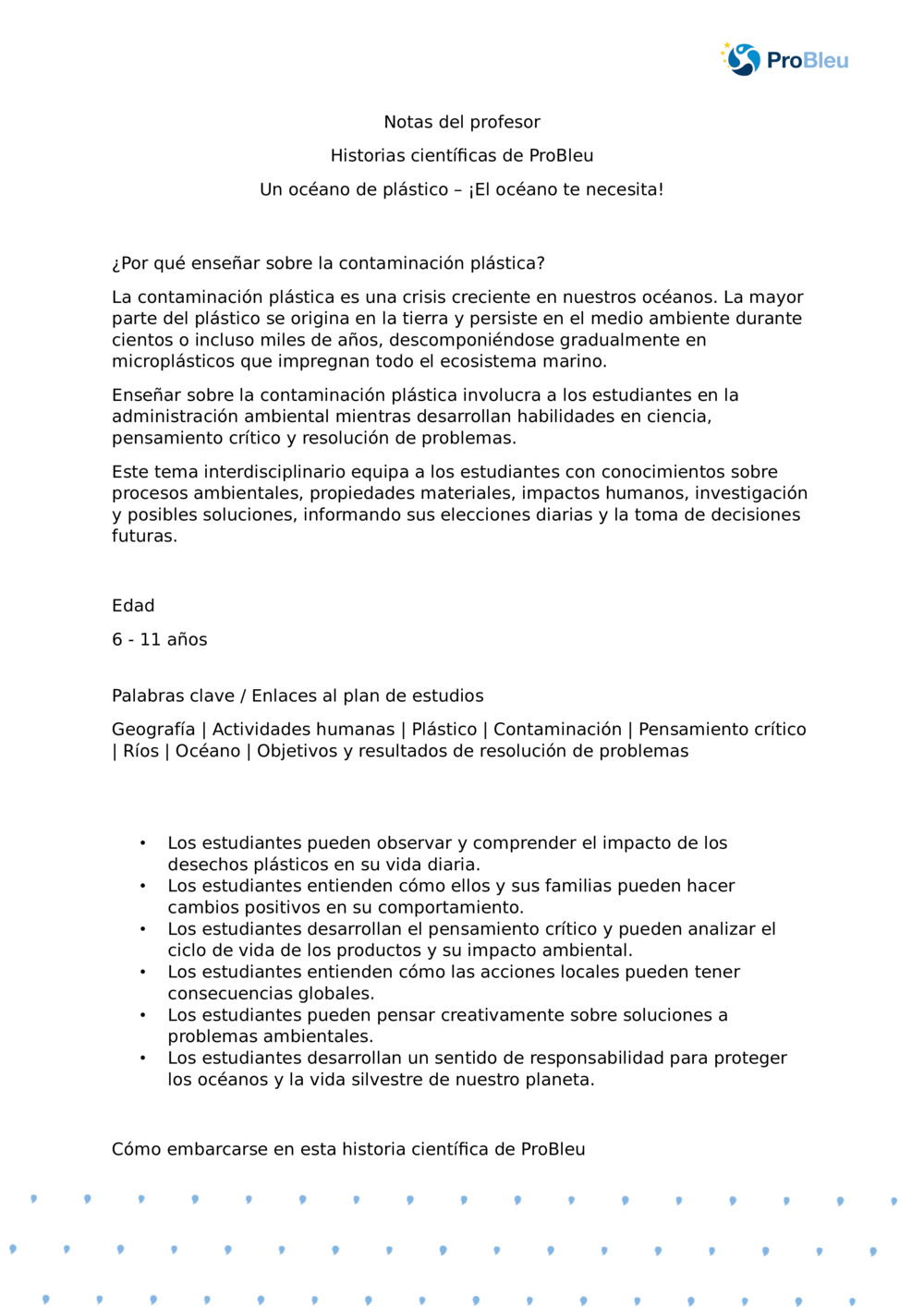 Notas del maestro: Un océano de plástico: el océano necesita you_ProBleu historia científica
