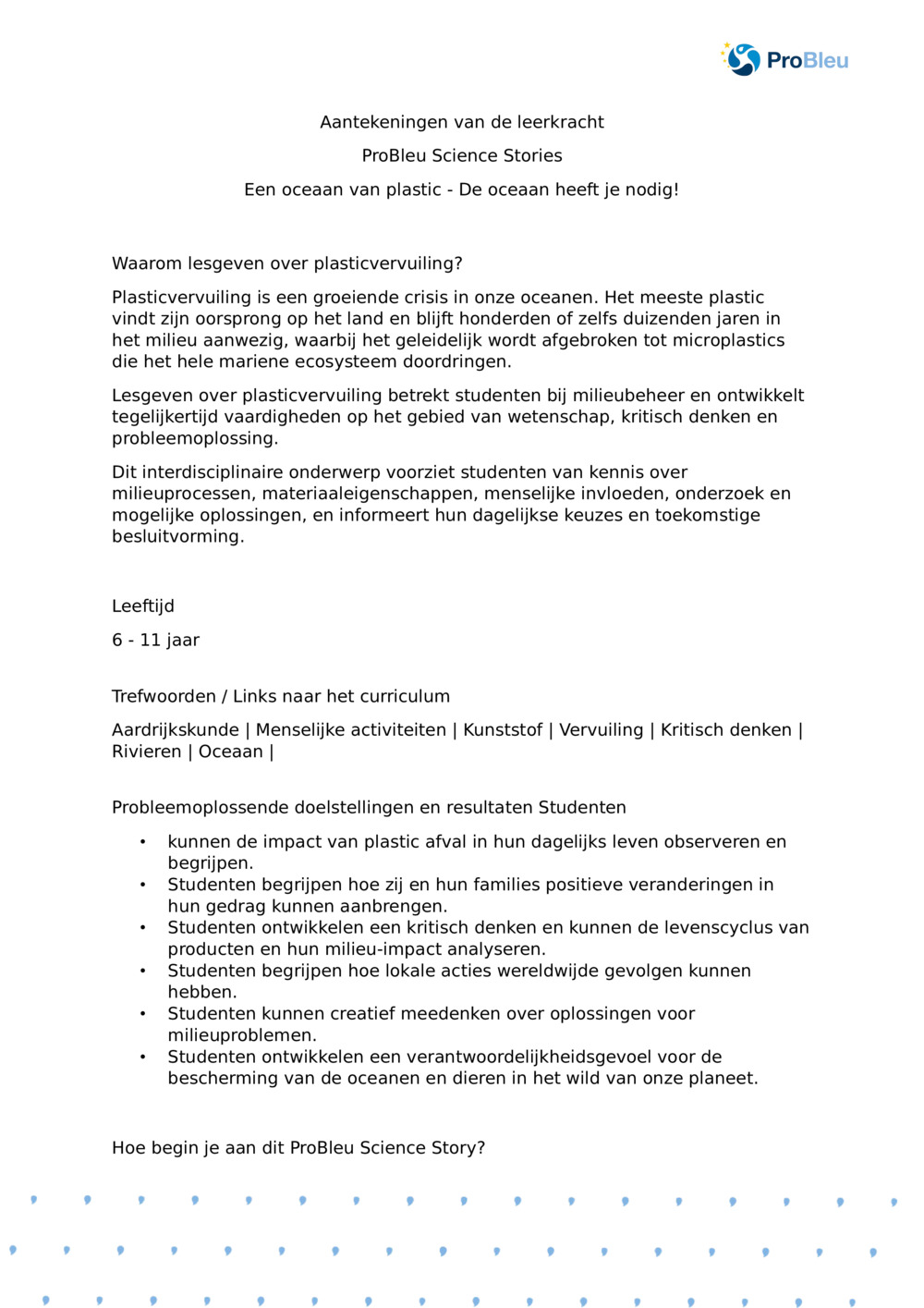 Aantekeningen van de leraar: een oceaan van plastic: de oceaan heeft you_ProBleu wetenschappelijk verhaal nodig
