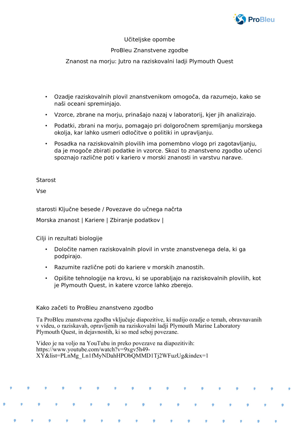 Znanost na morju: Jutro na raziskovalni ladji Plymouth Quest_ Učiteljski zapiski_0