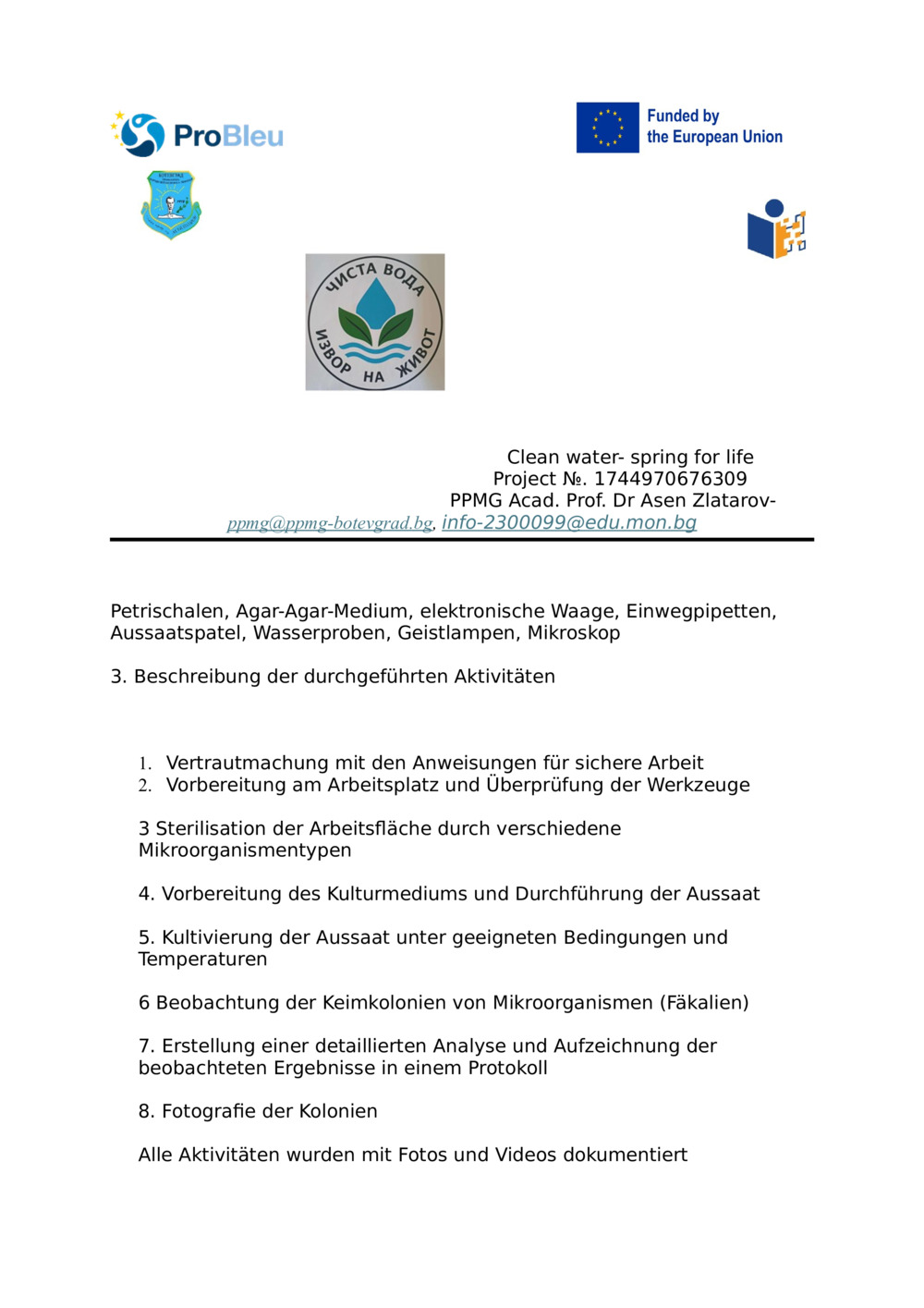 Bericht – MIKROBIOLOGISCHE UNTERSUCHUNG VON MIKROORGANISMEN IM WASSER AUS VERSCHIEDENEN QUELLEN_1