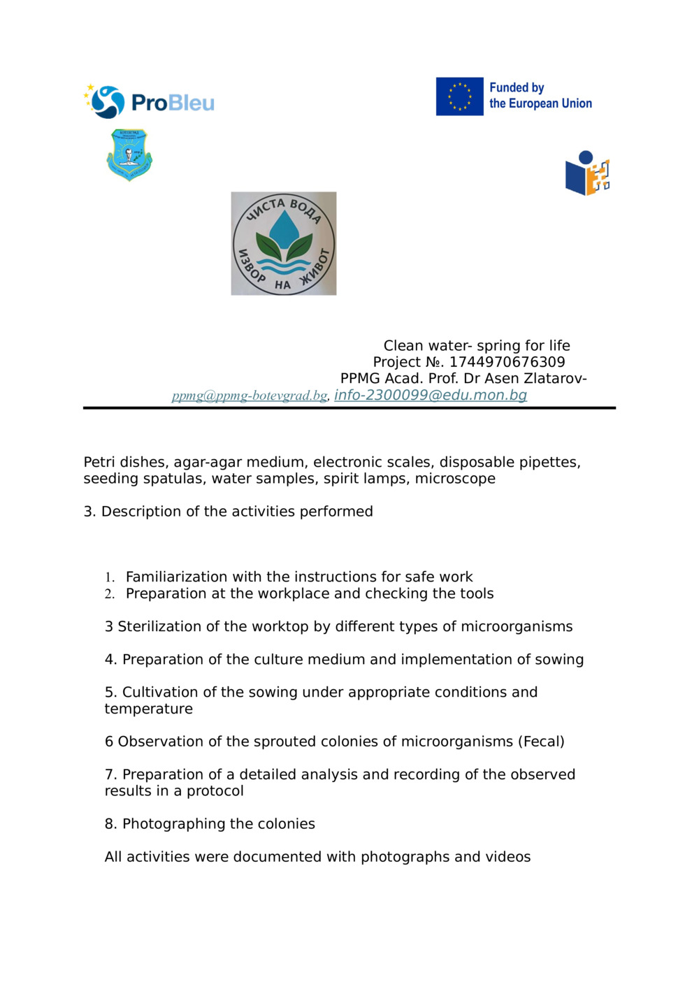 Report -MICROBIOLOGICAL EXAMINATION OF MICROORGANISMS IN WATER FROM VARIOUS SOURCES_1
