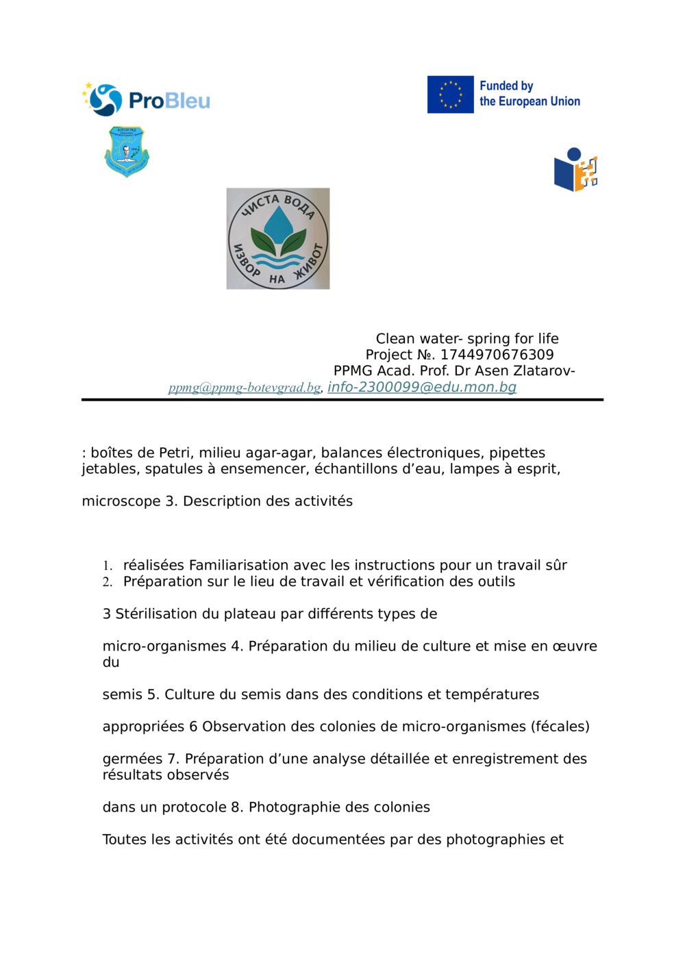 Rapport - EXAMEN MICROBIOLOGIQUE DES MICRO-ORGANISMES DANS L’EAU PROVENANT DE DIVERSES SOURCES_1