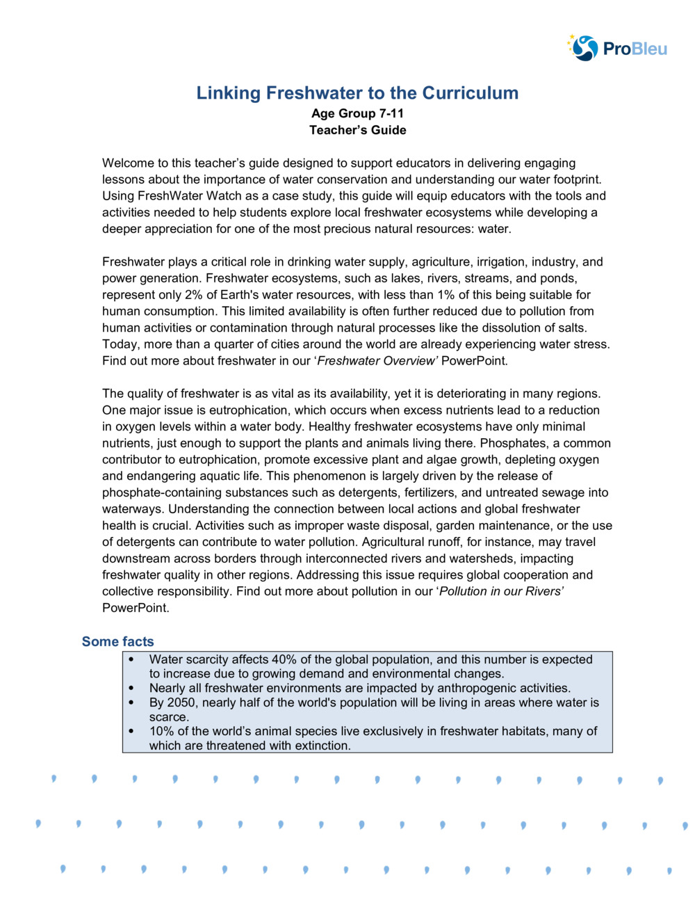 Az édesvíz összekapcsolása a tantervhez