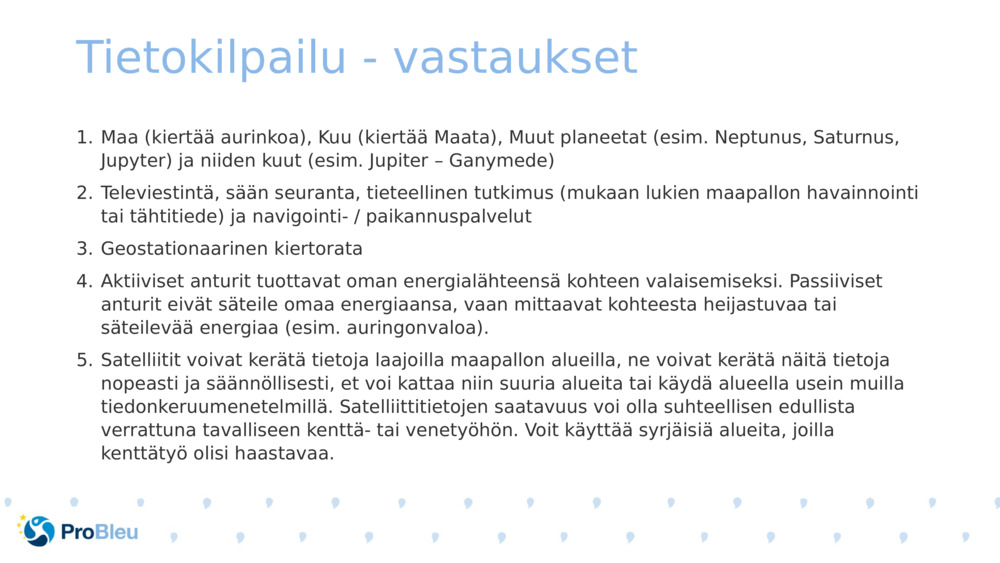 Tietokilpailu - vastaukset