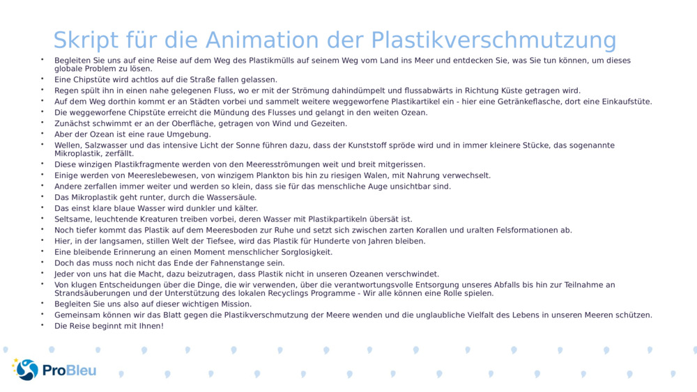 Skript für die Animation der Plastikverschmutzung