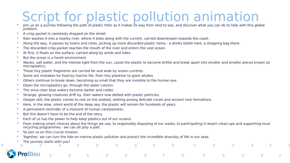 Script for plastic pollution animation