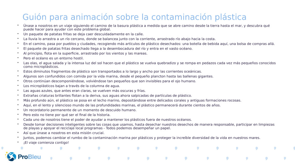 Guión para animación sobre la contaminación plástica