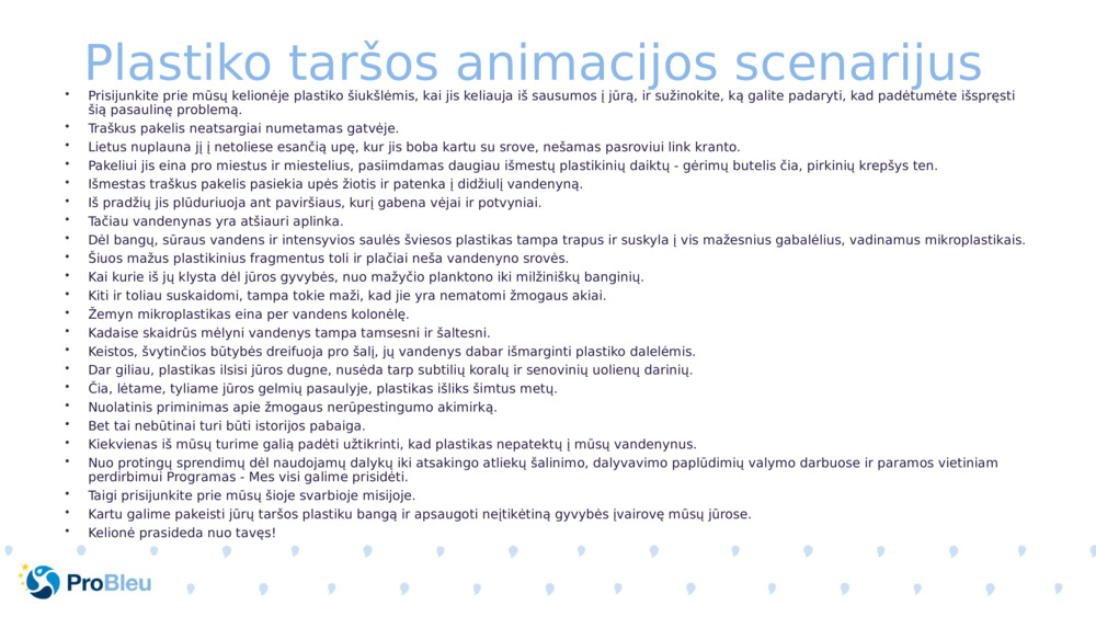 Plastiko taršos animacijos scenarijus