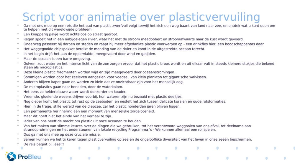 Script voor animatie over plasticvervuiling