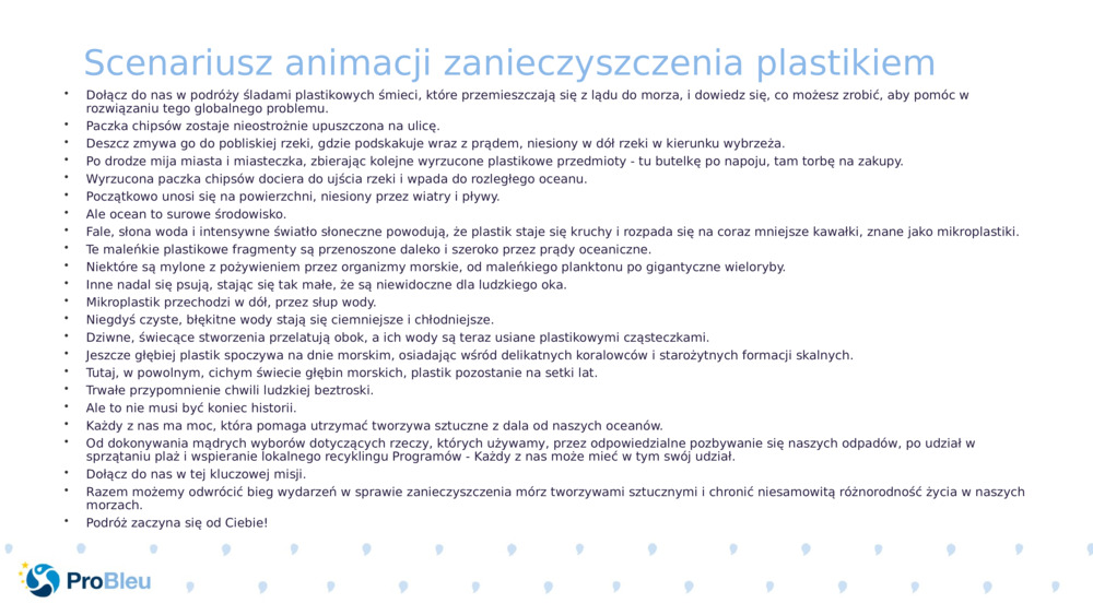 Scenariusz animacji zanieczyszczenia plastikiem