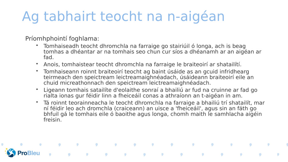 Ag tabhairt teocht na n-aigéan