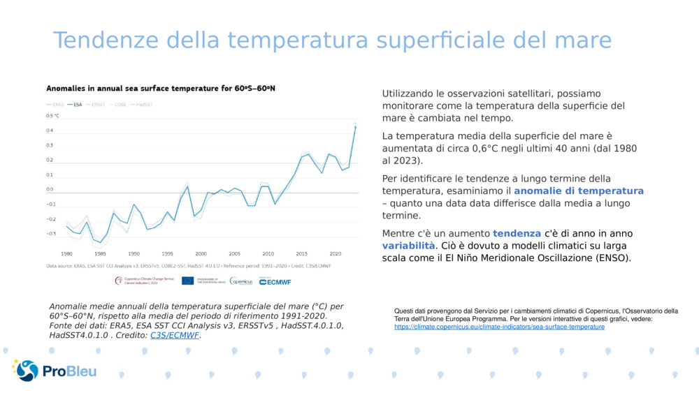 Tendenze della temperatura superficiale del mare