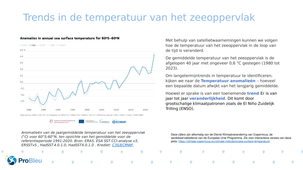 Trends in de temperatuur van het zeeoppervlak