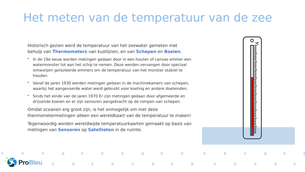 Het meten van de temperatuur van de zee