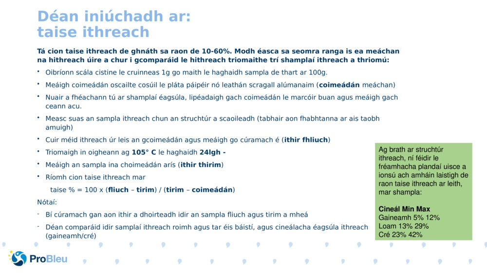 Déan iniúchadh ar: taise ithreach