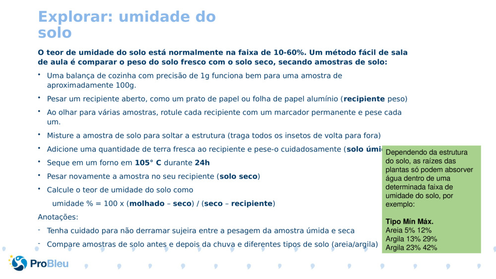 Explorar: umidade do solo