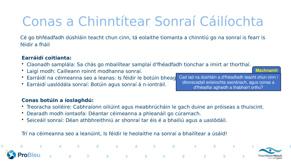 Conas a Chinntítear Sonraí Cáilíochta