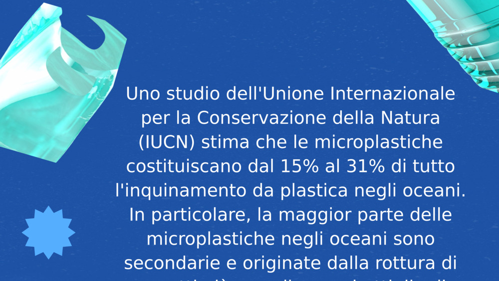 Uno studio dell'Unione Internazionale per la Conservazione della Natura (IUCN) stima che le microplastiche costituiscano dal 15% al 31% di tutto l'inquinamento da plastica negli oceani. In particolare, la maggior parte delle microplastiche negli oceani sono secondarie e originate dalla rottura di oggetti più grandi come bottiglie di plastica e reti da pesca.