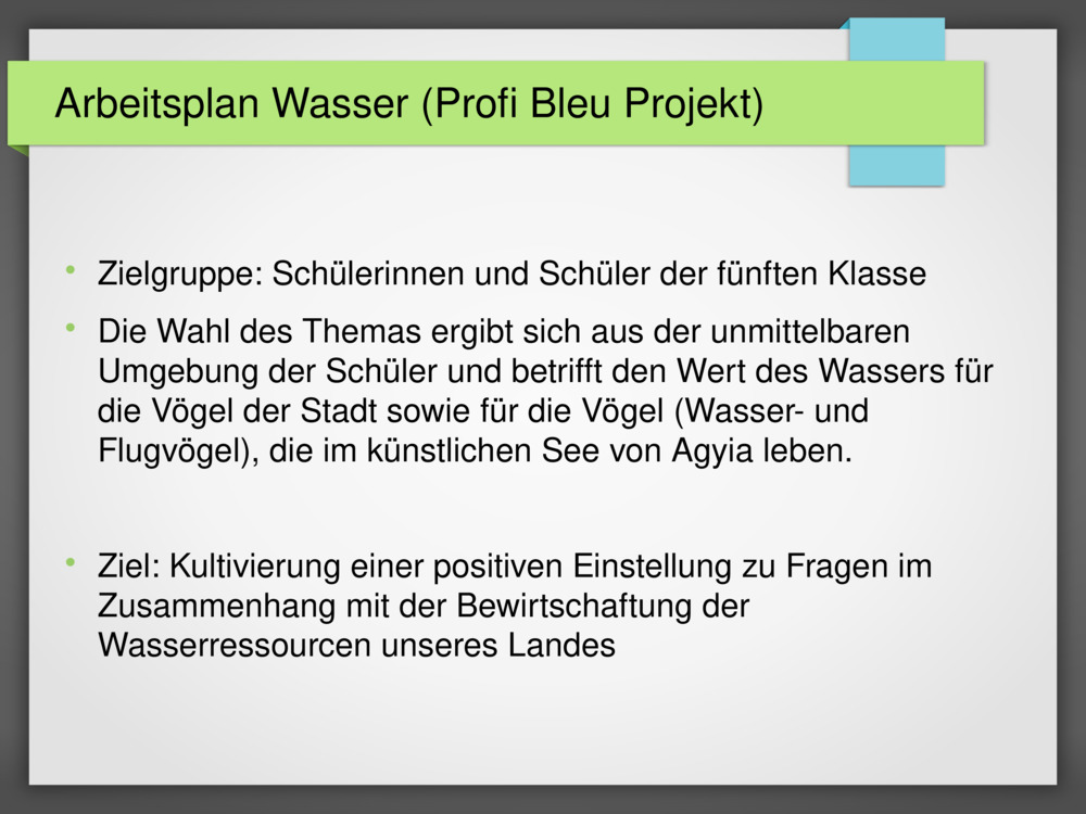 Arbeitsplan Wasser 