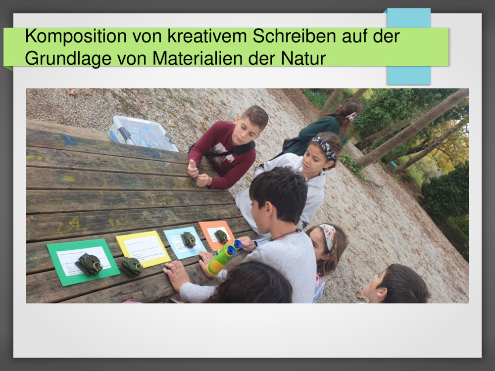 Komposition von kreativem Schreiben auf der Grundlage von Materialien der Natur