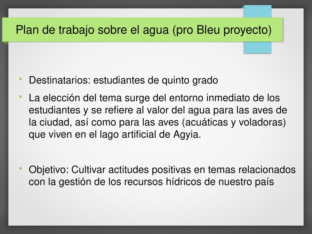 Plan de trabajo sobre el agua 