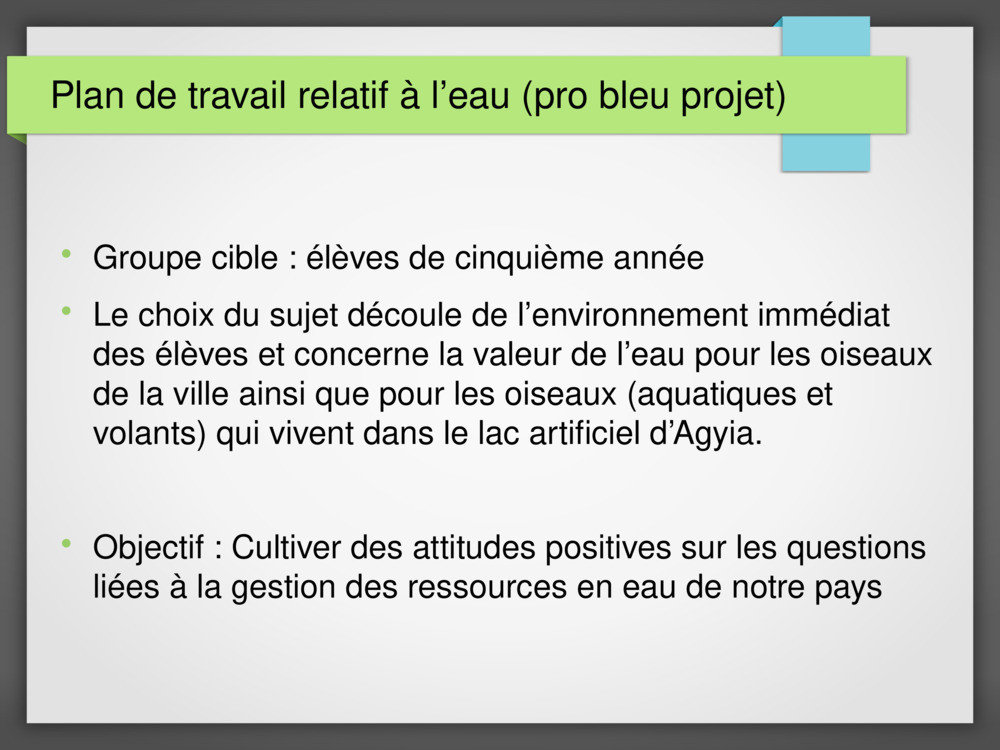 Plan de travail relatif à l’eau 