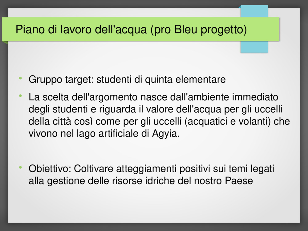 Piano di lavoro dell'acqua 