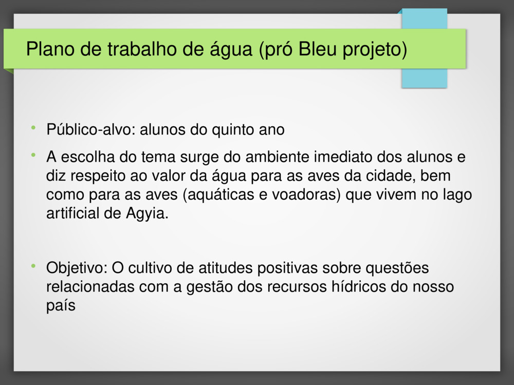 Plano de trabalho de água 