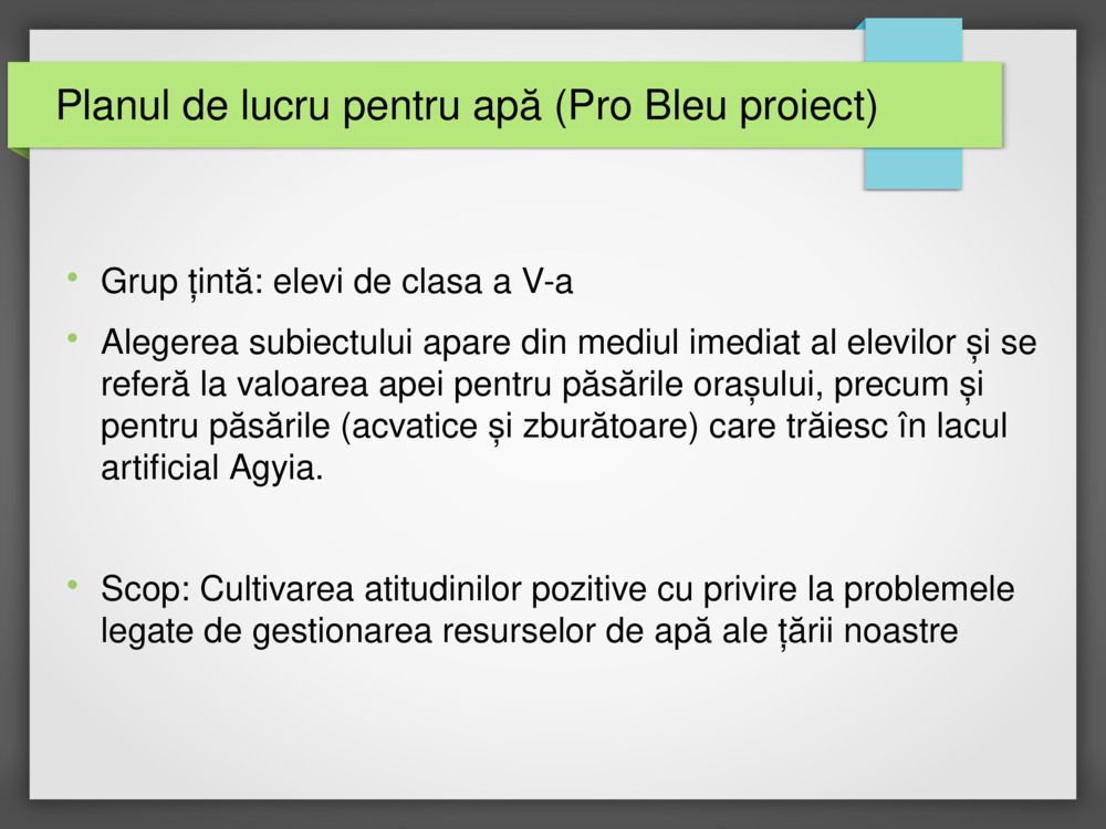 Planul de lucru pentru apă 