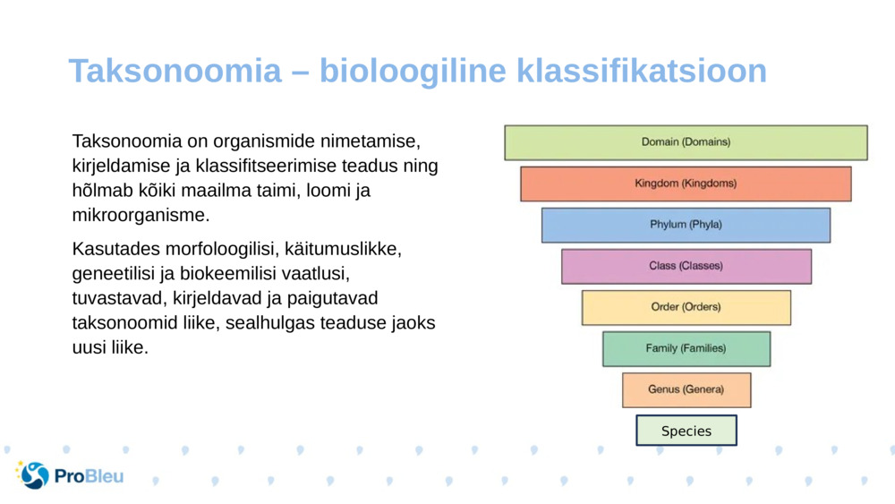 Taksonoomia on organismide nimetamise, kirjeldamise ja klassifitseerimise teadus ning hõlmab kõiki maailma taimi, loomi ja mikroorganisme.