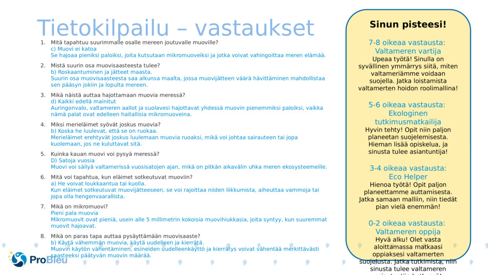 Tietokilpailu – vastaukset