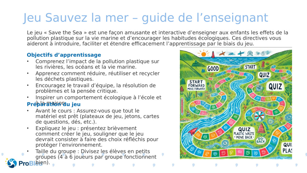 Jeu Sauvez la mer – guide de l’enseignant