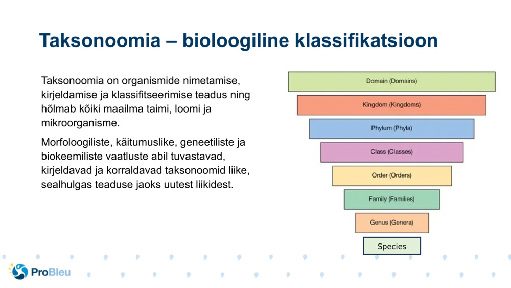 Taksonoomia on organismide nimetamise, kirjeldamise ja klassifitseerimise teadus ning hõlmab kõiki maailma taimi, loomi ja mikroorganisme.