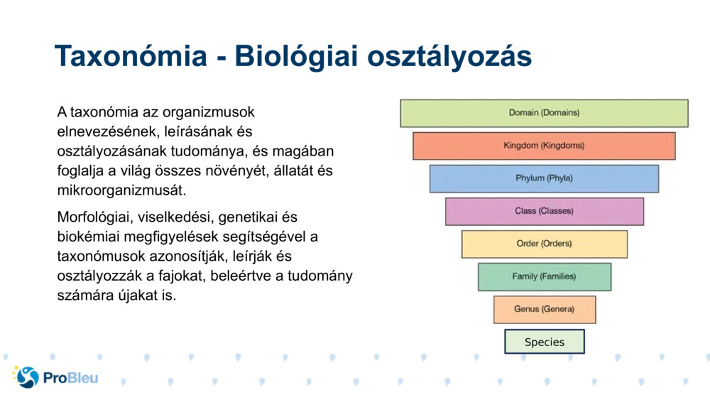 A taxonómia az organizmusok elnevezésének, leírásának és osztályozásának tudománya, és magában foglalja a világ összes növényét, állatát és mikroorganizmusát.