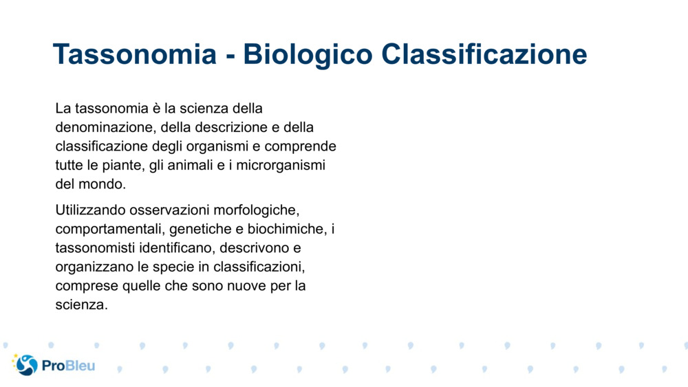 La tassonomia è la scienza della denominazione, della descrizione e della classificazione degli organismi e comprende tutte le piante, gli animali e i microrganismi del mondo.