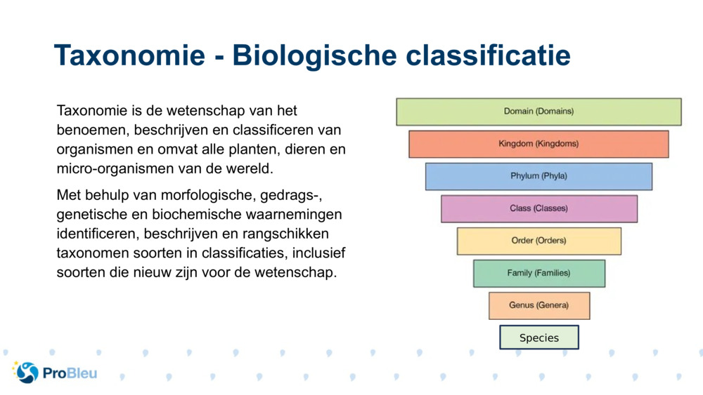 Taxonomie is de wetenschap van het benoemen, beschrijven en classificeren van organismen en omvat alle planten, dieren en micro-organismen van de wereld.