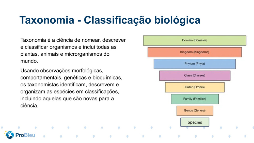 Taxonomia é a ciência de nomear, descrever e classificar organismos e inclui todas as plantas, animais e microrganismos do mundo.