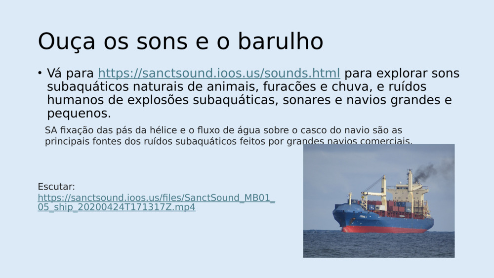 Aqui estão os principais tipos de poluição sonora subaquática: