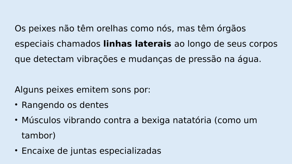 Os peixes não têm orelhas como nós, mas têm órgãos especiais chamados 