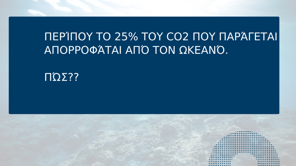 ΠΕΡΊΠΟΥ ΤΟ 25% ΤΟΥ CO2 ΠΟΥ ΠΑΡΆΓΕΤΑΙ ΑΠΟΡΡΟΦΆΤΑΙ ΑΠΌ ΤΟΝ ΩΚΕΑΝΌ.