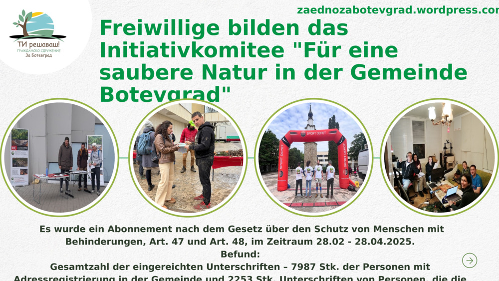 Freiwillige bilden das Initiativkomitee "Für eine saubere Natur in der Gemeinde Botevgrad"