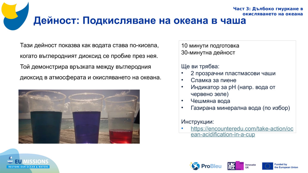Дейност: Подкисляване на океана в чаша 