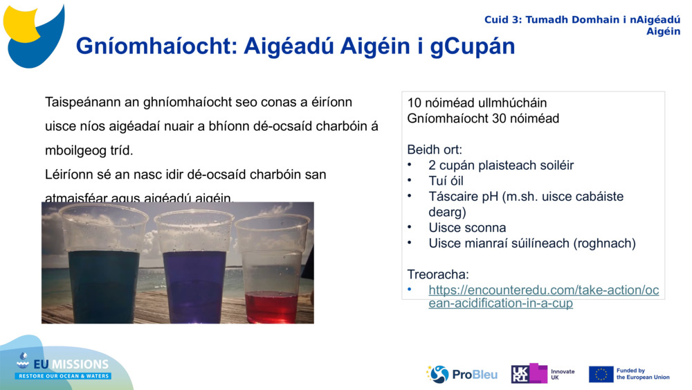 Gníomhaíocht: Aigéadú Aigéin i gCupán 