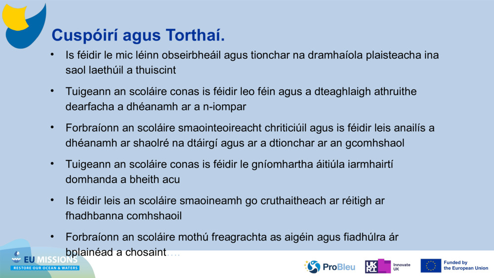 Cuspóirí agus Torthaí
